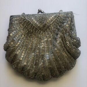 Vintage Art Deco Style Silver Beaded Clutch